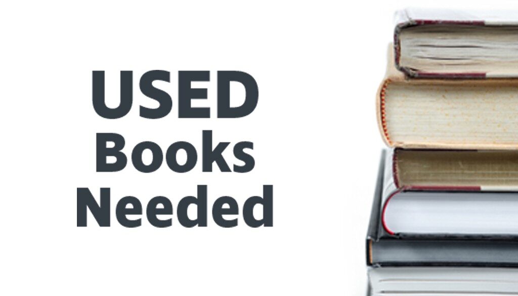 "Used Booked Needed" graphic with books.